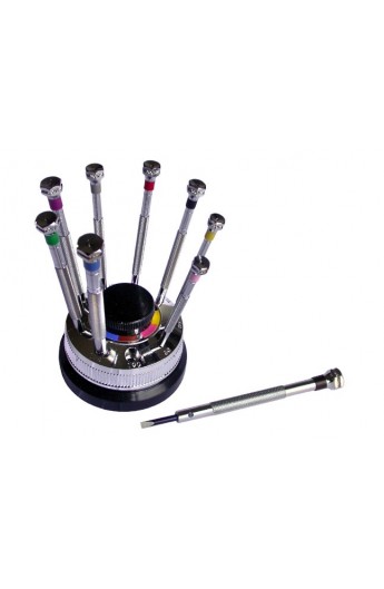 Screwdrivers set on rotating stand, 9 color-coded