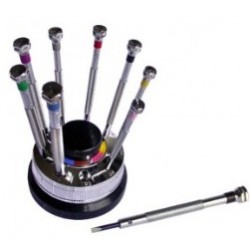 Screwdrivers set on rotating stand, 9 color-coded