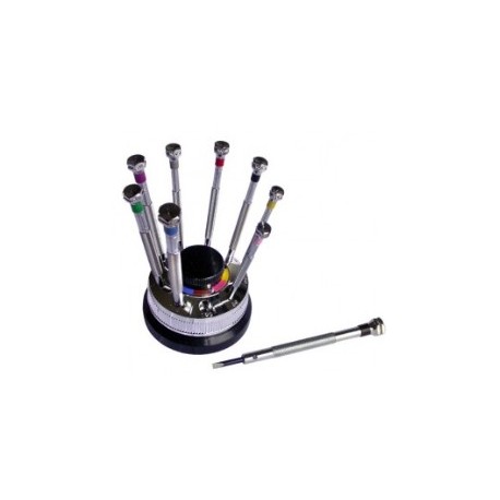 Screwdrivers set on rotating stand, 9 color-coded